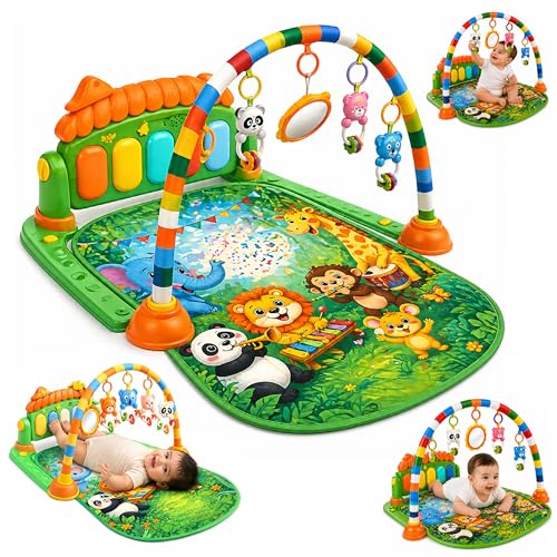 Lifelong Jungle Piano Playgym | Musical Mat with Lights, Hanging Toys | Soft Tummy Time, Crawling Play Mat | Motor, Fine Skills Development | Kick & Play Piano Fitness Rack (0–24 Month, 1 Yr Warranty)