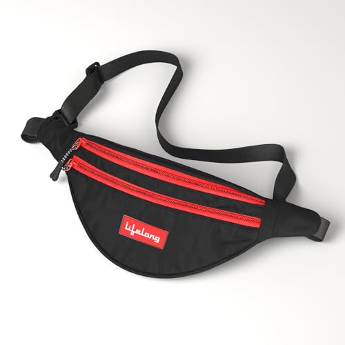 Lifelong Waist Bag for Men & Women | Fanny Pack, Chest-Side Bag, Travel Waist Pouch |Stylish & Durable | Fanny PouchFor Boys & Girls | Lightweight Waist Pouch for Outdoor & Daily Use (Black & Red)
