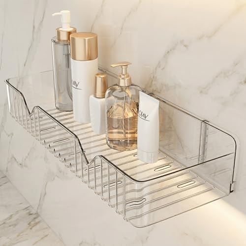 LINEAR Wall Mounted Bathroom Shelves | Storage Shelf Organiser | Self Adhesive Shelf for Bathroom | Storage Organizer Racks for Bathroom Accessories (Bathroom Shelf)