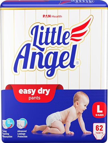 Little Angel Baby Easy Dry Diaper Pants With 12 Hrs Absorption Large Size, 9-14 Kgs - L (62 Pieces)