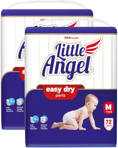 Little Angel Easy Dry Diaper Pants with 12 hrs Absorption Medium (M) Size 144 Count, Pack of 2, 7-12 Kgs - M (72 Count, Pack of 2)