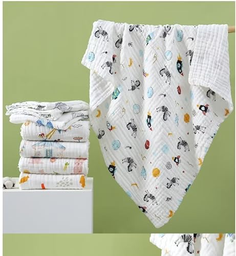 Little Boo 6 Layer Muslin Cotton Printed Bath Towel for Babies Cotton Super Soft Towels for Newborn Baby Absorbent Bathing Towel,Kids Boys and Girls Size 50 x100 cm -Print May Vary (Pack of 1)