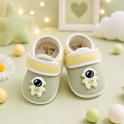 Little Boo Astronaut Style First Walking Shoes for Baby | Cotton Shoe | Baby Footwear | Prewalking Shoes for Babies | Soft & Comfortable Sole | Baby Walker Booties for Infants for (9-12 Months)-Green