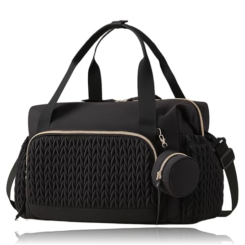 LITTLE CURIOUS Baby Diaper Duffel Bag for Mothers and Babies Essentials | Diapers Nappy Tote Bags | Large Hospital Maternity Carry Duffel Travel Handbag for Mother Travelling - Black