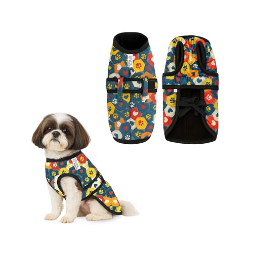 Little Needs Dog Winter Jacket - (Hexa Print, 16 Inch) for Small Dogs | Ultra Warm Waterproof & Windproof Coat | Adjustable Velcro Closure, Washable Vest for Cold Weather | Indoor & Outdoor Use