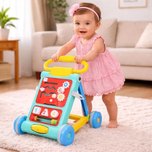 Little Pup 2-in-1 Baby Activity Walker for Toddlers (6–18 Months) | Sit-to-Stand Push Walker with Musical Learning Panel, Interactive Gears, Number Slider, Anti-Slip Wheels, Compact & Travel-Friendly Design (blue)