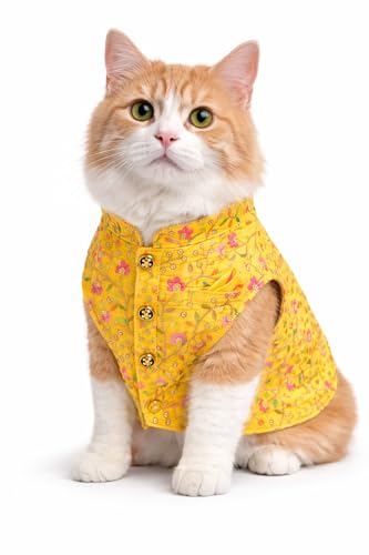 LittlePaws Royale Embroided Dog Kurta Sherwani for Small, Medium & Large Dogs – Premium Embroidered Dog Dress for Weddings & Festivals | Ethnic Pet Outfit (Yellow, S)