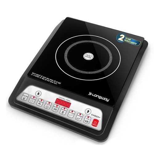 Longway Ember Plus IC 2000 Watt Induction Cooktop with Auto Shut-Off & Over-Heat Protection With 7 Cooking Mode & BIS Approved (Black, Push Button)