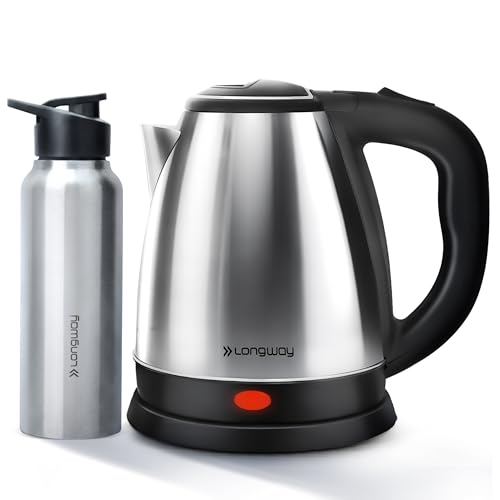 Longway Kestro 2 Ltr Electric Kettle with Water Bottle Combo | Automatic Shut-Off | Durable Stainless Steel Body For Boiling | 2 Years Warranty (2, litres)