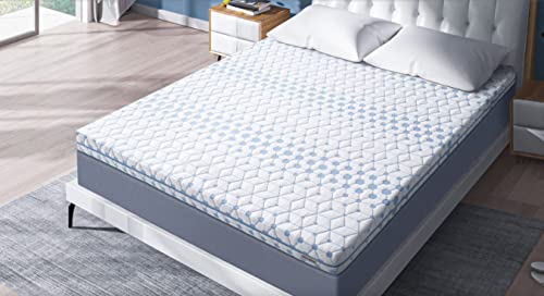Loom & Needles Gel Memory Foam Mattress Topper | Multi Zoned 500 GSM Soft King Size Quilted Padding with Elastic Strap & Breathable Cover | Body Contouring Orthopedic Back Support, 72x72x2 Inches