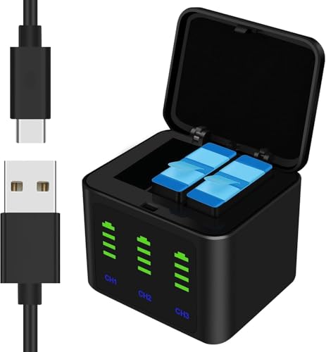 LRSA 3-Channel Battery Charger Compatible for Go Pro Hero 13 Black with Type-C Cable | Multi-Function Charging Box for Action Camera Batteries | Fast, Safe & Compact Travel Charging Case