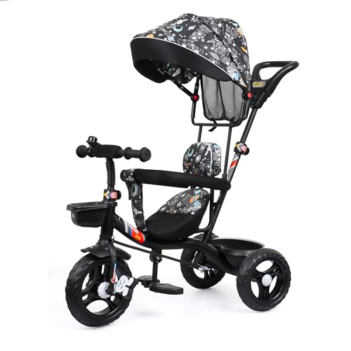 Luusa® GT-500 Kids Tricycle with Parental Control Handle with Canopy, Safety Guard Rail & Cushioned Seat | Plug & Play Baby Trike for Boys & Girls (1 to 4 Years) | Up to 25 kg Load Capacity | Made in India | Galaxy Edition