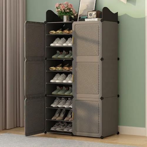 LUVHOMEE Plastic Shoe Rack for Home with Door, 6-Door Shoe Storage Cabinet | 18-Shelfs for 36 Pairs | Waterproof & Portable DIY Shoe Slipper & Chappal Stand for Entryway/Bedroom (Grey-HU)