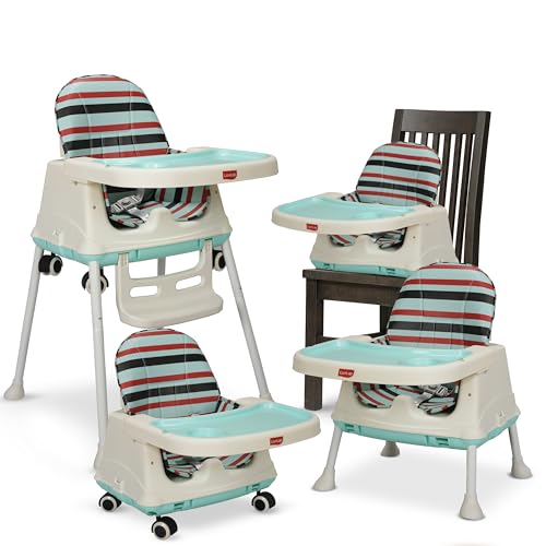 LuvLap 4 in 1 High Chair for Baby, Toddler Feeding Booster Seat with Wheels, 3 Height adjustments, with Cushion, 6 Months to 3 Years, Portable (Blue)