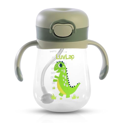 LuvLap Bite Resistant Soft Silicone Straw Sipper Cup with Handle, with Weighted Straw, Sippy Cup with Anti Spill Lock, BPA Free, 300 ml, Green, Training Cup for Kids