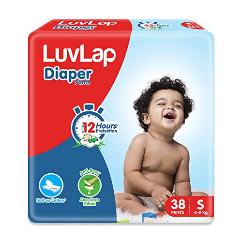 LuvLap Diaper Pants Small (SM) 4 to 8Kg, 38 Count, Baby Diaper Pants, with Aloe Vera Lotion for rash protection, with upto 12 Hour protection