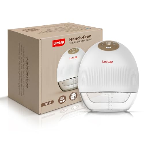 LuvLap Glory Hands-Free Electric Breast Pump for Breastfeeding, Wearable, Portable, 4 Modes & 9 Suction Levels, Type-C Fast Charging, 24mm Breast Shield, Includes 19/21/27mm Soft Flange Inserts, White