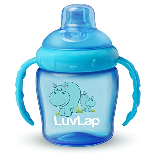 LuvLap Hippo Spout Sipper for Infant/Toddler & Kids, 225ml, Anti-Spill Sippy Cup with Soft Silicone Spout, BPA Free, Sipper with Handles, 1 Year+ (Blue)