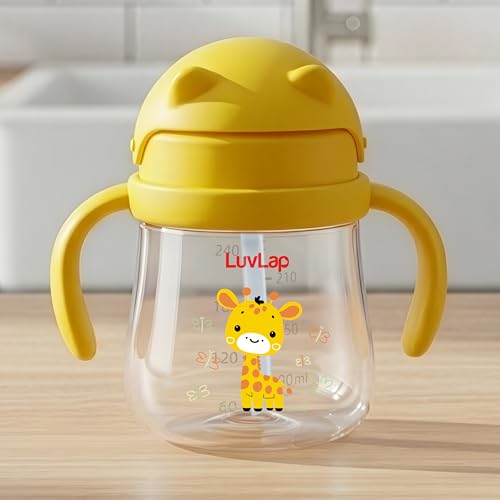 LuvLap Joy Anti Spill Sipper for Kids with Twin Easy-Grip Handles, 270 ml, Sippy Cups with Soft Silicone Straw, Training Cup for Kids,Water Bottle, Non-Toxic & BPA Free, 1 Year+ (Yellow)