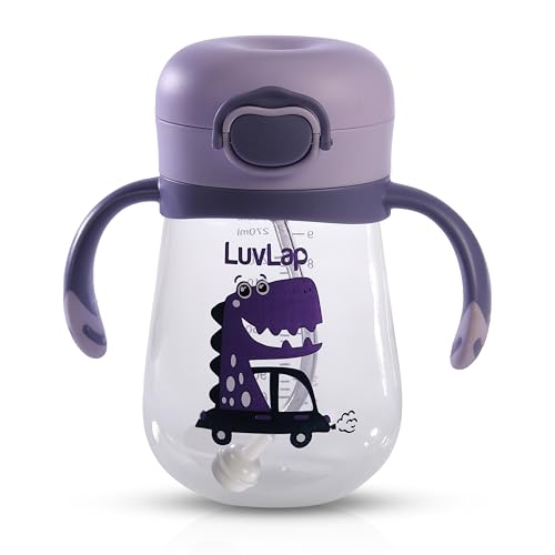 LuvLap Kids Bite Resistant Soft Silicone Straw Sipper Cup with Handle, with Weighted Straw, Sippy Cup with Anti Spill Lock, BPA Free, 1 Year +, 300 ml, Purple