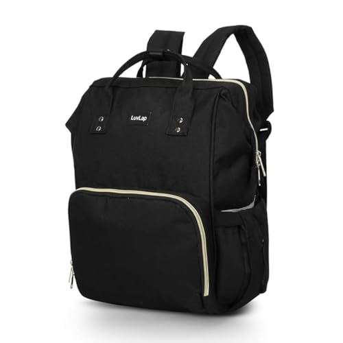 LuvLap Lily Multifunctional Waterproof Diaper Bag for Mothers for Travel, Mother Travelling Bag, Backpack Cum Tote bag for Mothers, 24L Large storage capacity with 15 pockets (Black)