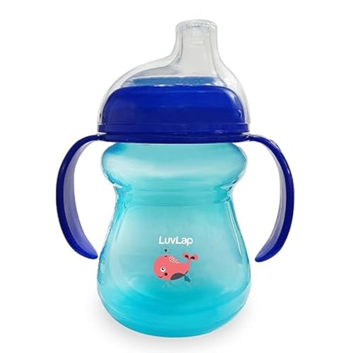 LuvLap Moby Little Spout Sipper for Infant/Toddler & Kids, 240ml, Anti-Spill Sippy Cup with Soft Silicone Spout BPA Free, 1 Year+ (Blue)