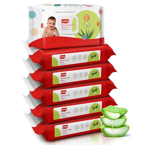 LuvLap Moisturising Wet Wipes with Lid For Baby Skin, Enriched with Aloe Vera, Vitamin E &Chamomile Extract, pH Balanced, Dermatologically Safe, Paraben & Sulphate Free, 72 Wipes, pack of6