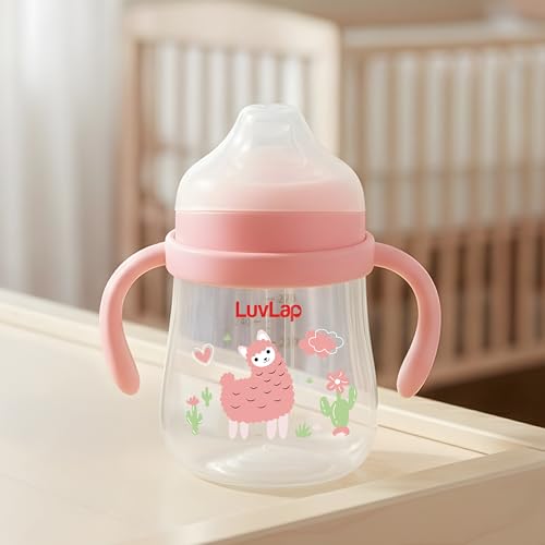 LuvLap Star Anti Spill Spout Sipper for Kids with Twin Handles, 270 ml, Sippy Cups with Soft Silicone Spout and Weighted Straw, Water Bottle for Kids, Non-Toxic & BPA Free (Pink)