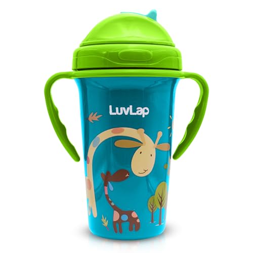 LuvLap Tiny Giffy Sipper for Infant/Toddler & Kids 300ml, Anti-Spill Sippy Cup with Soft Silicone Straw BPA Free, 1 Year+ (Green)