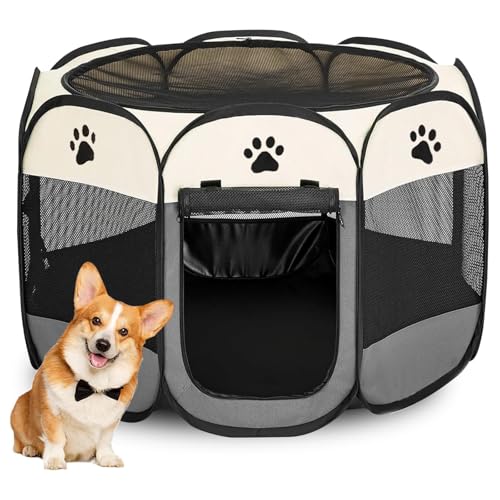 Luyizi Portable Folding Pet Dog Cage House Portable Folding Pet Dog Cage House Large Tent and Playpen, Tent Oxford Cloth Octagonal Design, Size 28.74in x 28.74in x 16.93in