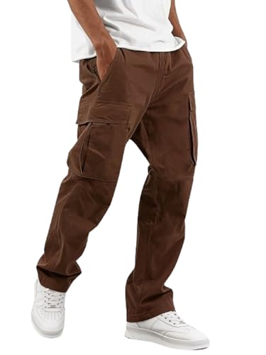 Lymio Cargo for Men | Cotton Cargo Pant | Drawstring Waist Pant (Also Available in Plus Sizes)(157-Brown-XL)