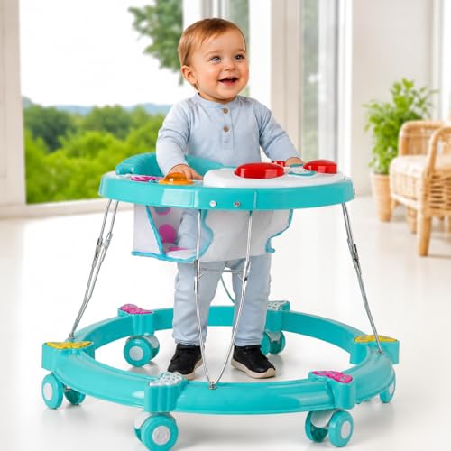 Maaluv Toys Butterfly Musical 3-in-1 Activity Walker | Adjustable Baby Walker with Lights, Music & Rocker Function|Green