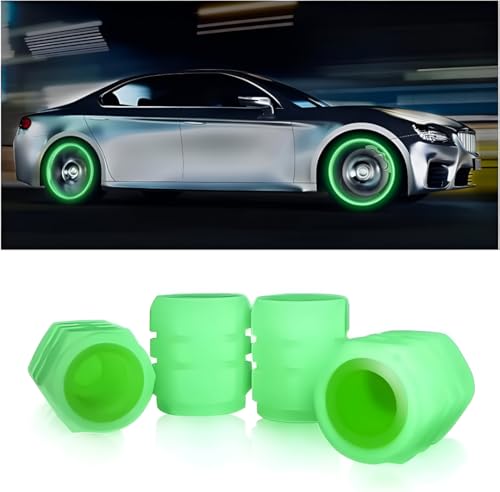 MAPPERZ 4Pcs Radium Valve Cap for Tire Stem Caps Universal for Car, Bikes, Trucks, Tyre Fluorescent Glow in The Dark Air Cover, Tire Pressure Radium Caps, Modification & Decoration Accessories (Green)