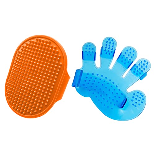 MAPPERZ Pet Grooming And Bathing Silicon Golove And Bruse, Gentle Deshedding Brush Hair Remover Brush for Long and Short Hair Dogs,Cats & Horses 1 Brush And 1 Glove, Random Color