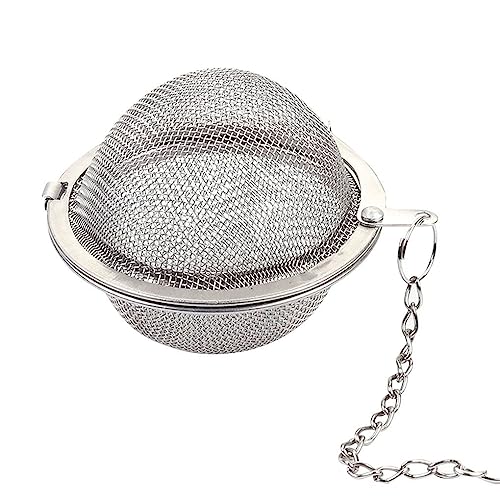 MAPPERZ Small Tea Filter Ball, Stainless Steel Round Net Design Tea Mesh Infuser Strainer, Tea Diffuser with Extended Chain Hook for Loose Leaf Tea and Spices Kitchen Tool (Pack of 1)