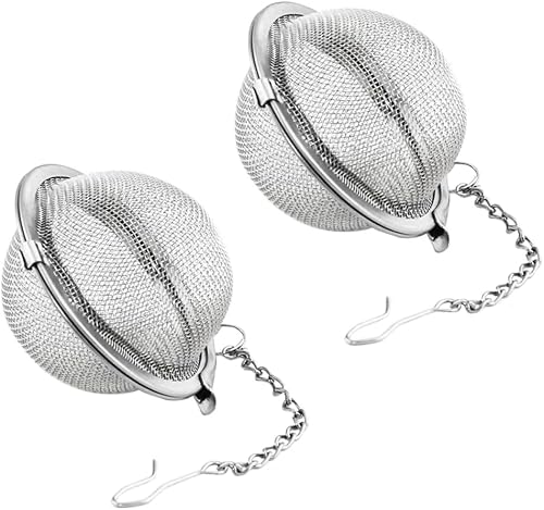 MAPPERZ Small Tea Filter Ball, Stainless Steel Round Net Design Tea Mesh Infuser Strainer, Reusable Tea Diffuser with Extended Chain Hook for Loose Leaf Tea and Spices Kitchen Tool (Pack of 2)