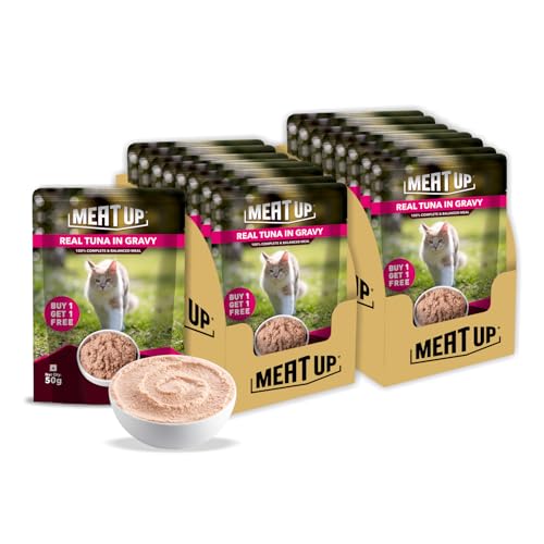 Meat Up Adult Cat Wet Food (50g x 8), 400g + 400g (Free) | Real Tuna in Gravy | Buy 1 Get 1 | Supports Heart & Vision Health | Strong Bones & Teeth | Natural Flavours | Organic Minerals & Vitamins