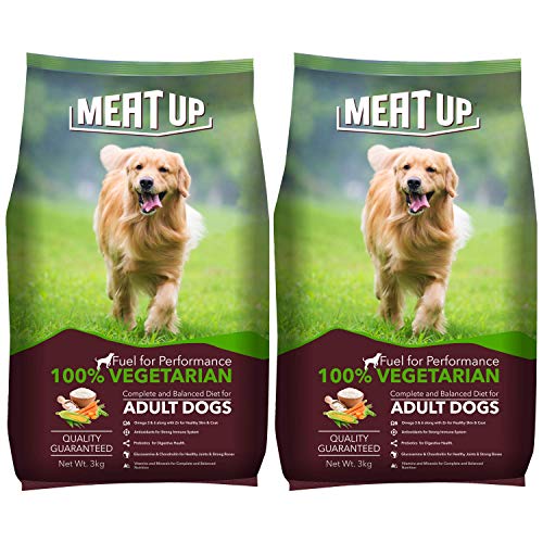 Meat Up Adult Dry Dog Food 6kg (3kg + 3kg) | 100% Vegetarian | Supports Healthy Skin & Beautiful Coat | Rich in Antioxidants | Enriched with Vitamins & Minerals
