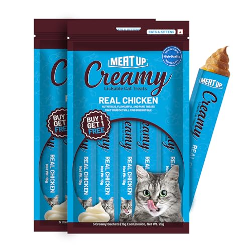 Meat Up Cat Creamy Lickable Treat 150g (15 x 5g + 75g) | Real Chicken | All Breeds | Supports Immune Function | Supports Skin, Coat & Muscle Health