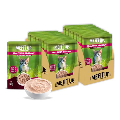 Meat Up Kitten Cat Wet Food (50g x 8), 400gm + 400gm | Real Tuna in Gravy | Supports Heart & Vision Health | Strong Bones & Teeth | Natural Flavours | Organic Minerals & Vitamins