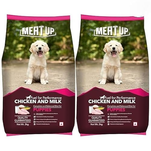 Meat Up Puppy Dry Dog Food 6kg (3kg + 3kg Free) | Chicken & Milk Flavour | Supports Brain & Nervous System Development | Maintains Digestive Health | Enriched with Vitamins & Minerals