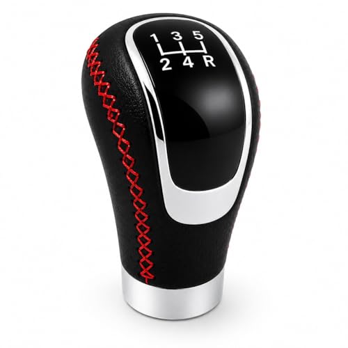 Medirich Lifesciences SUKICHI® Premium Manual Car Gear Knob | Universal Gear Shift Knob | Anti Slip Leather Finish Gear Lever | Sport Interior Upgrade Accessory | (Red Stitch, Black)