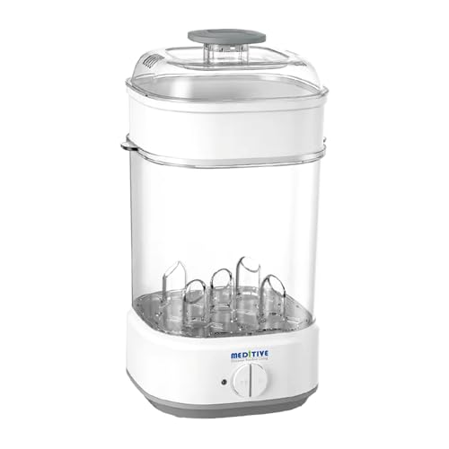 MEDITIVE Electric Baby Bottle Sterilizer | 8-Min Fast 360° Sterilization | Aluminium Teflon Coated Heating Plate | Foldable Portable Sterilizer for Newborn Feeding Bottles & Accessories
