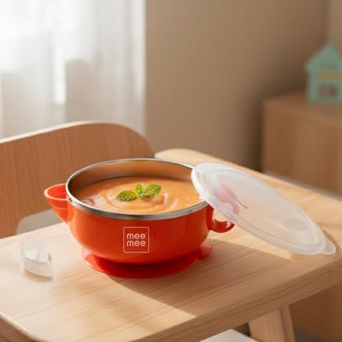 Mee Mee Air Tight Baby Feeding Bowl | BPA Free | Stay Warm Bowl | Food Remains Warm | Suction Non-Spill Bowl