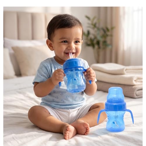 Mee Mee Anti-Spill Interchangeable Baby Sipper Cup 150 ml | Soft Silicone Spout & Straw | BPA Free Training Sippy Cup for Babies 6 Months+ | Blue