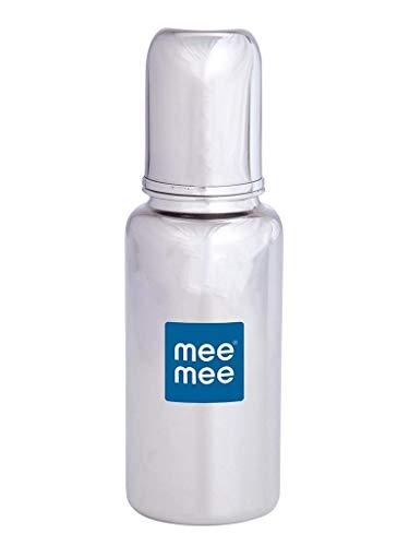 Mee Mee Baby Steel Feeding Bottle 120ml | Baby Milk Bottle with Advanced Anti Colic Valve, BPA Free, Soft Silicone Teat, Slim Neck for Babies/Infants/Newborns of 0-2 Years