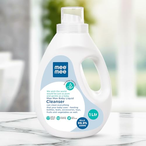 Mee Mee Liquid Cleanser 1000ML Anti-Bacterial Kills 99.9% Germs | Cleanser for Bottles, Nipples, Accessories, Toys, Fruits & Vegetables No Alcohol, One Drop Cleaning, Dermatologically Tested