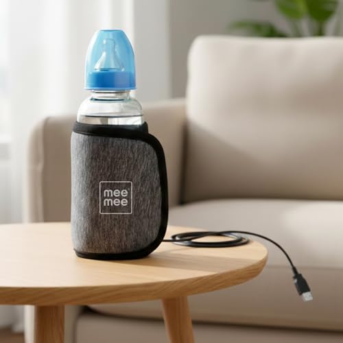 Mee Mee Portable Baby Bottle Warmer | Warms Baby Milk in 10 Minutes | USB Rechargeable Bottle Warmer for Travel | Safe & Even Heating | Compatible with Most Feeding Bottles | Grey