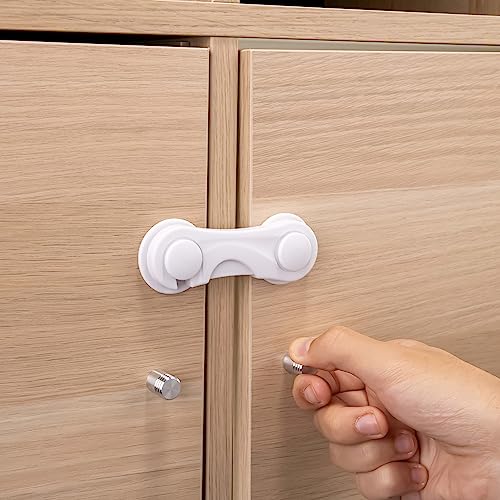 MeeTo Acrylonitrile Butadiene Styrene Cabinet Door Locks for Baby Safety Proofing, Door Locks with Adhesive, Childproof Latch for Protecting Kids Toddler and Infant, Pack of 5
