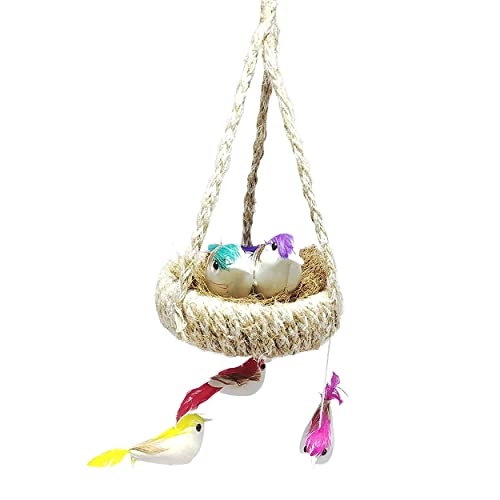 MeeTo Artificial PVC Mini 5 Birds with Hanging Nest for Home, Lawn, Garden, Party Decoration Accessories Pack of 1, Multi-Colour